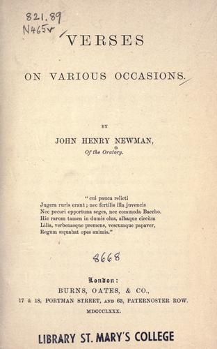 John Henry Newman: Verses on various occasions (1880, Burns, Oates)