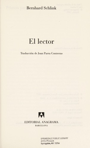 Bernhard Schlink: El lector (Spanish language, 2008, Vintage Español)