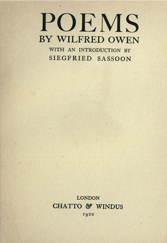 Wilfred Owen: Poems (1920, Chatto & Windus)
