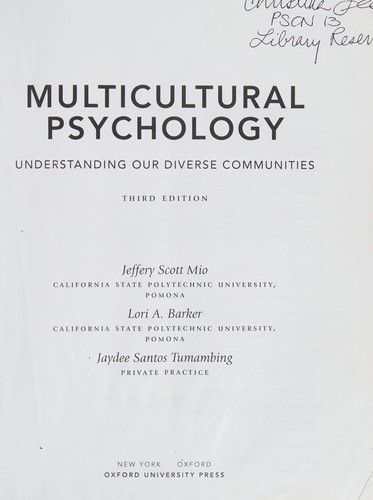Jeffery Scott Mio: Multicultural psychology (2012, Oxford University Press)