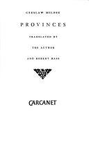 Czesław Miłosz: Provinces (1993, Carcanet Press)