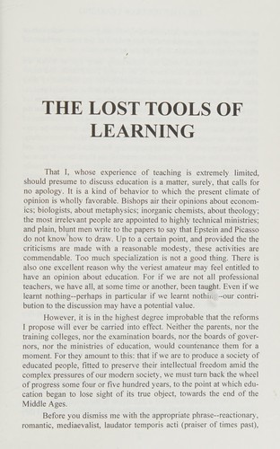 Dorothy L. Sayers: The lost tools of learning and the mind of the Maker (2010, Oxford City Press)