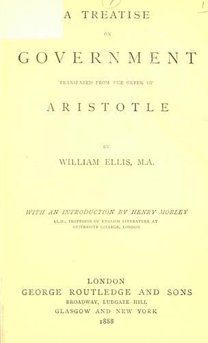 Aristotle: A treatise on government (1888, Routledge)