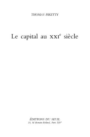 Thomas Piketty: Le Capital au XXIe siècle (French language)