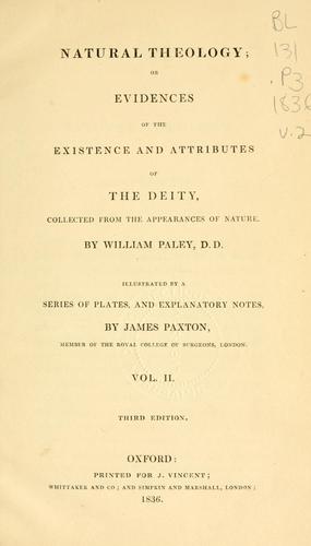 William Paley: Natural theology (1836, J. Vincent)