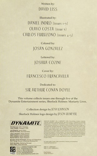 Daniel Indro, Carlos Furuzono, Olavo Costa, David Liss, Francesco Francavilla: Sherlock Holmes : Moriarty Lives (2016, Dynamic Forces, Incorporated DBA Dynamite Entertainment)