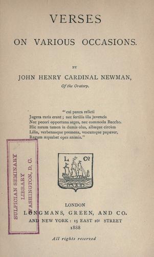 John Henry Newman: Verses on various occasions (1888, Longmans, Green)