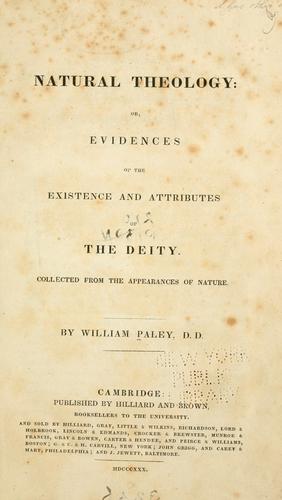 William Paley: Natural theology (1830, Hilliard and Brown)