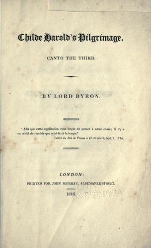 Lord Byron: Childe Harold's pilgrimage (1816, Printed for J. Murray)