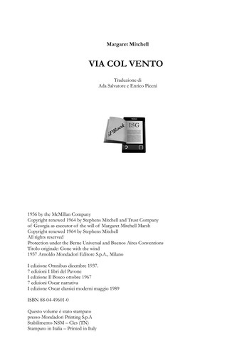 Margaret Mitchell: Via col vento (Italian language, 2010, Mondadori)