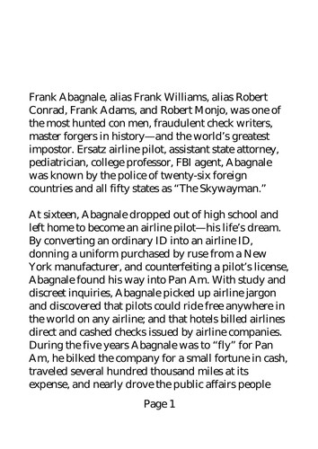 Frank W. Abagnale: Catch me if you can (2002, Broadway Books)