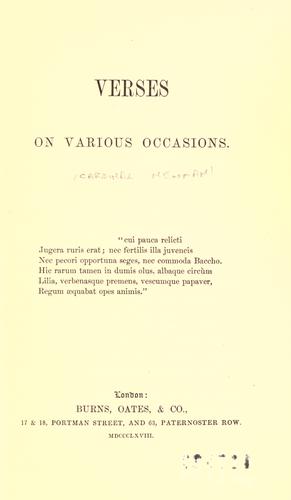 John Henry Newman: Verses on various occasions. (1868, Burns, Oates)