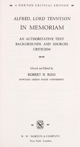 Alfred Lord Tennyson: In memoriam (1981, W.W. Norton and Company)