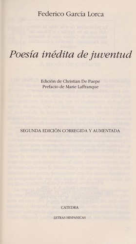 Federico García Lorca: Poesía inédita de juventud (Spanish language, 1994, Cátedra)