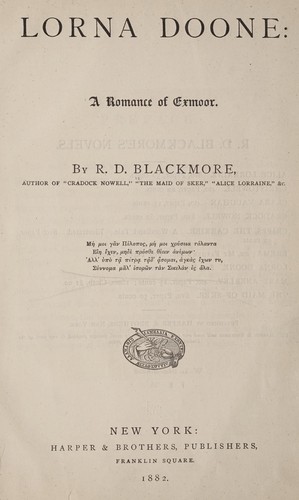 R. D. Blackmore: Lorna Doone (1882, Harper and Bros.)