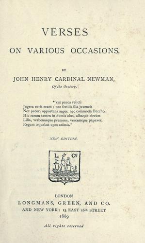 John Henry Newman: Verses on various occasions (1889, Longmans, Green)