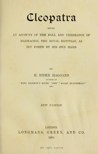 Henry Rider Haggard: Cleopatra (1894, Longmans, Green)