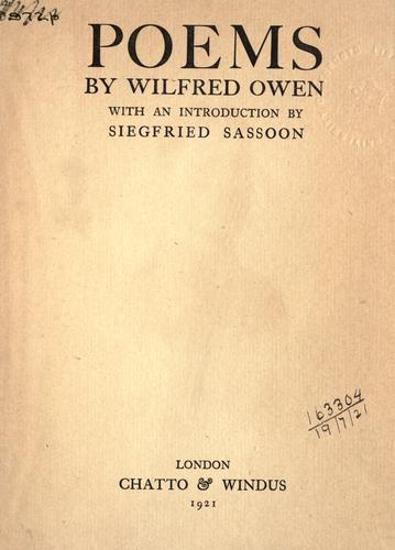 Wilfred Owen: Poems (1921, Chatto & Windus)