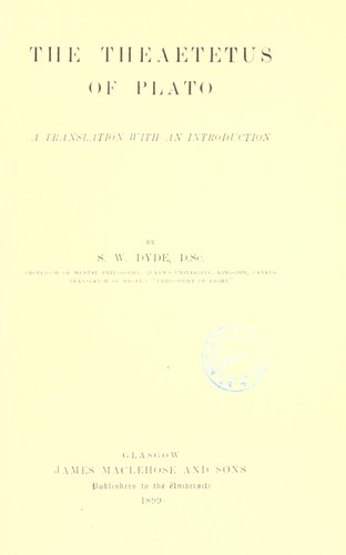 Platone: The Theaetetus of Plato (1899, J. Maclehose)