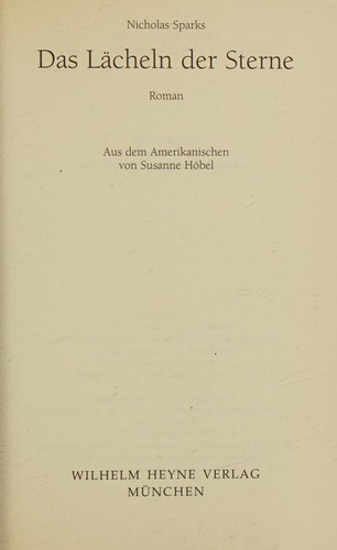 Nicholas Sparks: Das Lächeln der Sterne. (German language, 2003, Heyne)