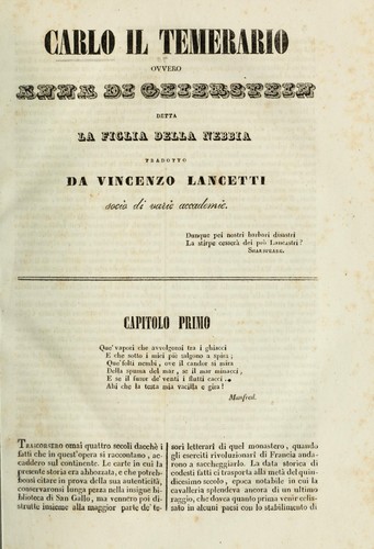 Walter Scott: Carlo il temerario, ovvero, Anna di Geierstein, detta, La figlia della nebbia (Italian language, 1800, s.n.)