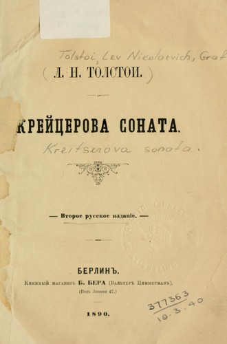Leo Tolstoy: Kretserova sonata (Russian language, 1890, Kn. Magazin B. Bera)