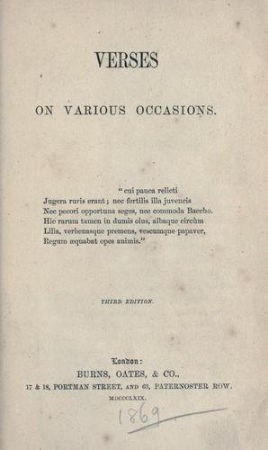 John Henry Newman: Verses on various occasions. (1869, Burns, Oates)
