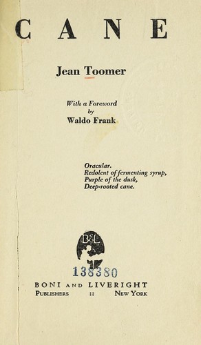 Jean Toomer: Cane (1969, Harper & Row)