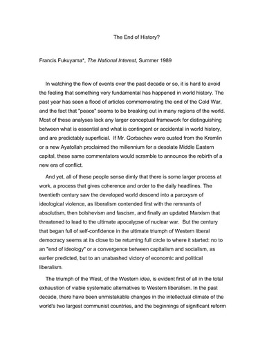 Francis Fukuyama: The end of history and the last man (2002, HarperCollins)