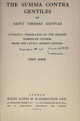 Thomas Aquinas: The Summa contra gentiles of Saint Thomas Aquinas (1923, Burns, Oates & Washbourne)
