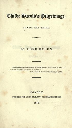 Lord Byron: Childe Harold's pilgrimage. (1816, John Murray)