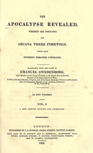 Emanuel Swedenborg: The Apocalypse revealed (1832, J.S. Hodson)