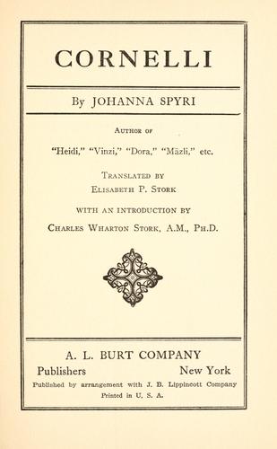 Johanna Spyri: Cornelli (1920, A.L. Burt)