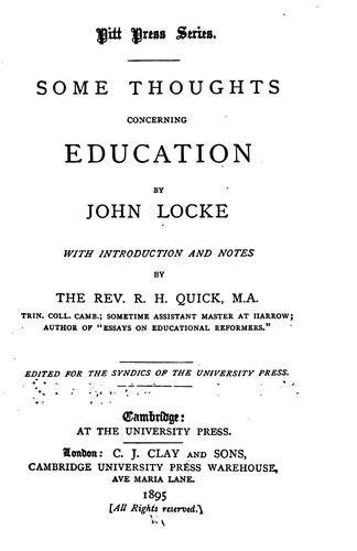 John Locke: Some Thoughts Concerning Education (1895, University press)