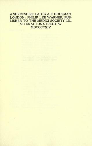 A. E. Housman: A Shropshire lad (1914, P. Lee Warner, publisher to the Medici Society)