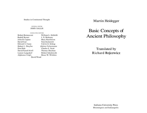 Martin Heidegger: Basic concepts of ancient philosophy (2008, Indiana University Press)