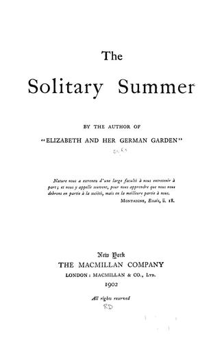 Elizabeth: The solitary summer (1900, Macmillan)