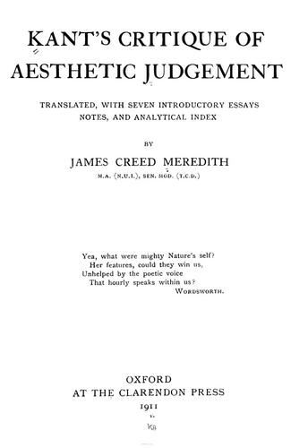 Immanuel Kant: Kant's Critique of aesthetic judgement (1911, Clarendon Press)