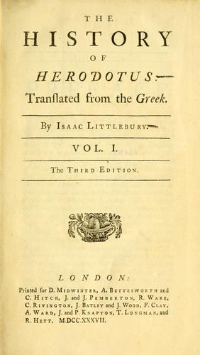 Herodotos: The history of Herodotus (1737, Printed for D. Midwinter, A. Bettesworth and C. Hitch, J. and J. Pemberton, R. Ware, C. Rivington, J, Batley and J. Wood, F. Clay, A. Ward, J. and P. Knapton, T. Longman, and R. Hett)