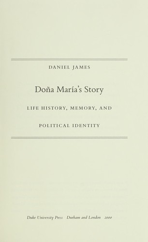 Daniel James: Doña María's Story (Paperback, 2001, Duke University Press)