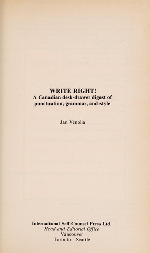 Jan Venolia: Write Right (Hardcover, 1983, McGraw-Hill Companies)