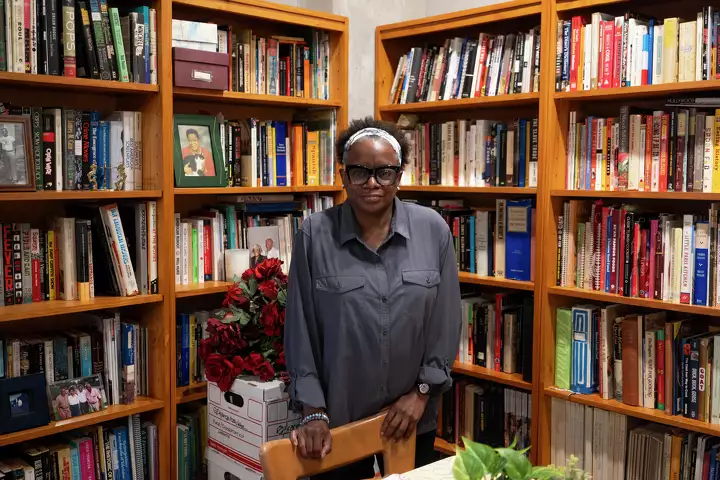 Kathleen McElroy, a professor of journalism at the University of Texas at Austin’s School of Journalism and a graduate of Texas A&M, in her apartment in Austin on July 11, 2023.

