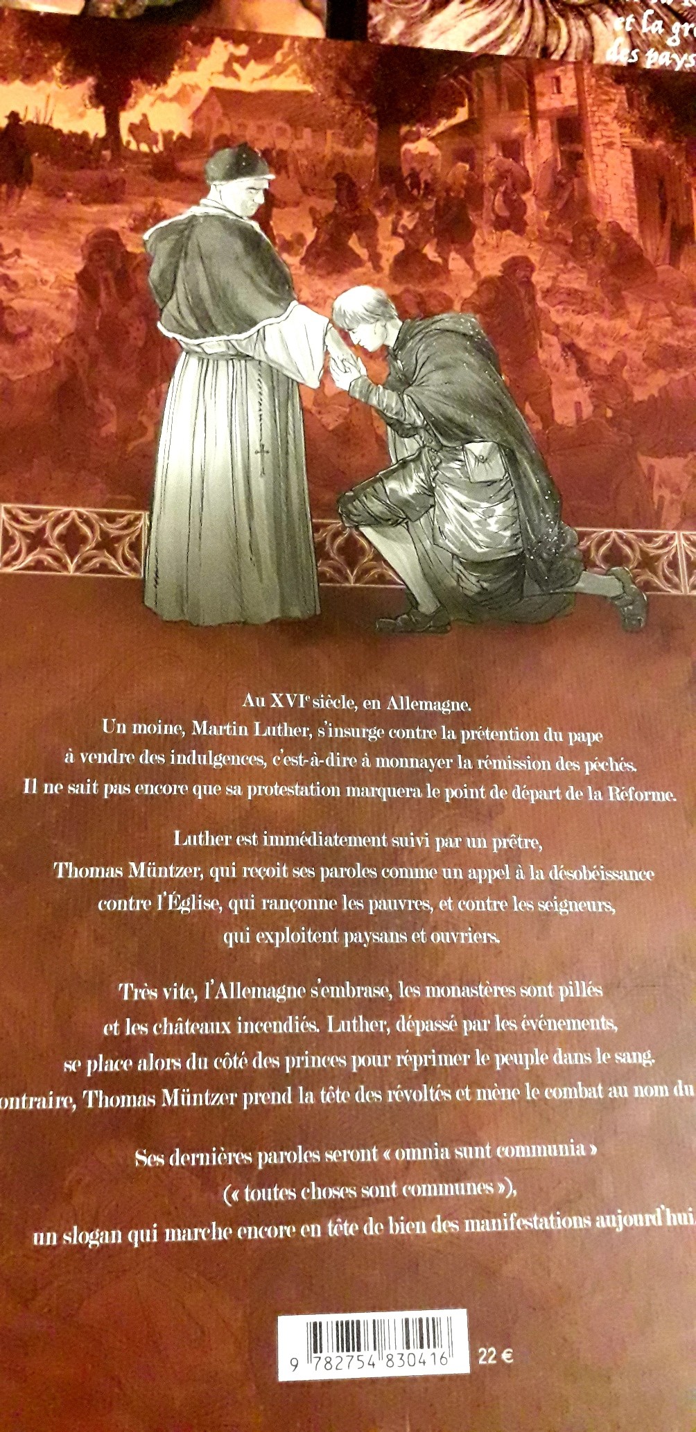 4ème de couverture de la BD de Gérard Mordillat et Éric Liberge, "1525-La guerre des paysans", aux éditions Futuropolis.