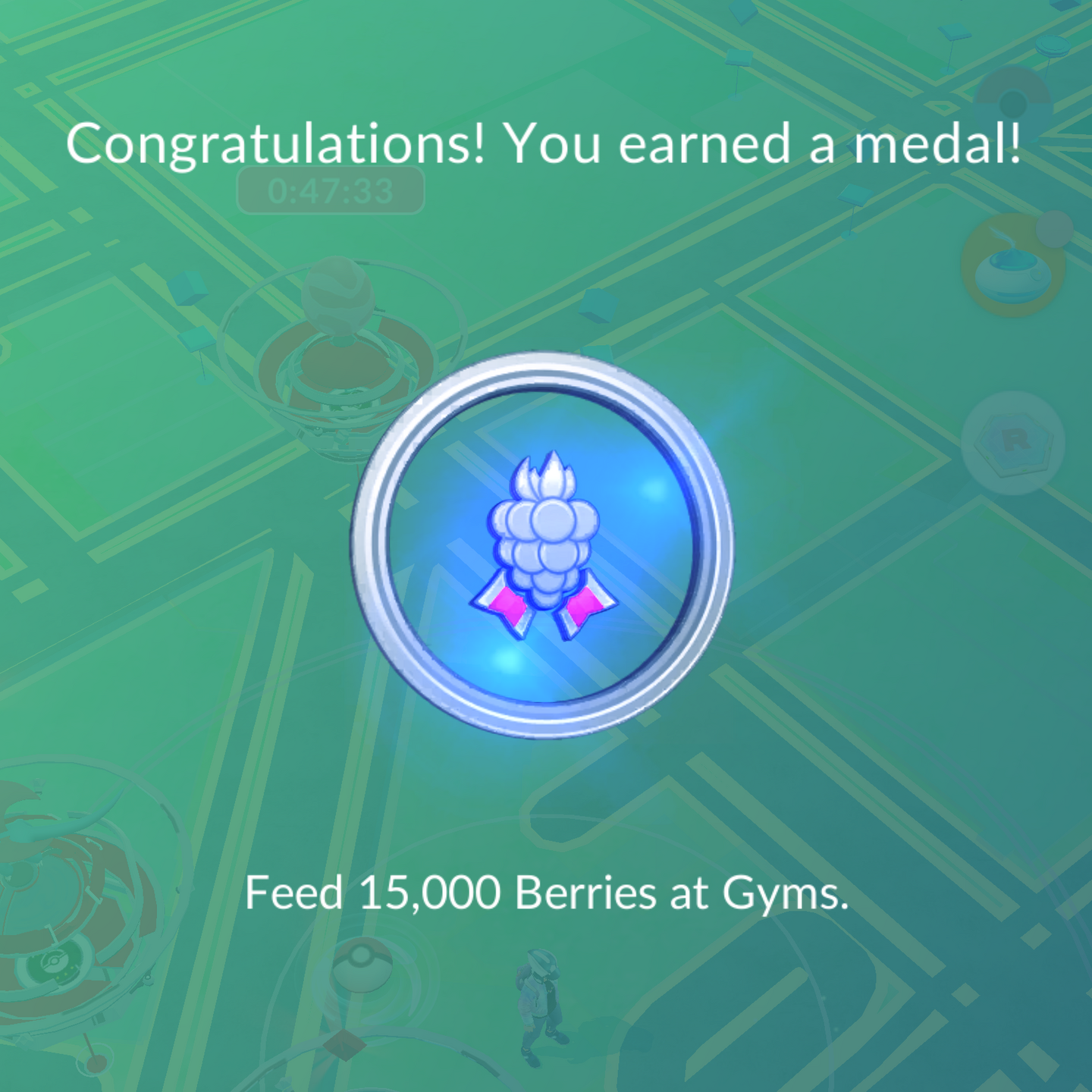 Badge showing that I fed 15,000 berries in Pokémon Go gyms.