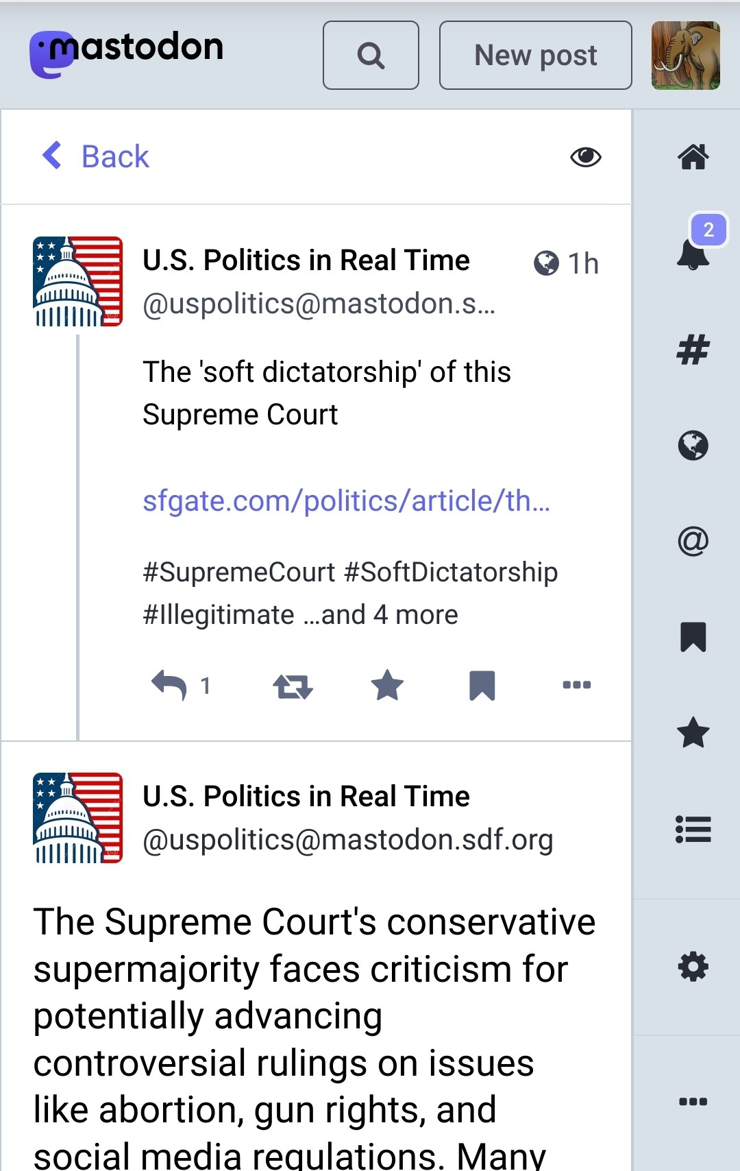 Screenshot example of the @uspolitics account.