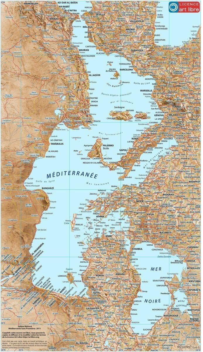 map of two interior seas with an inlet on top and an isthmus between the larger one and a smaller one.

short thinking about it reveals it to be the Mediterranean flipped by 90 degrees